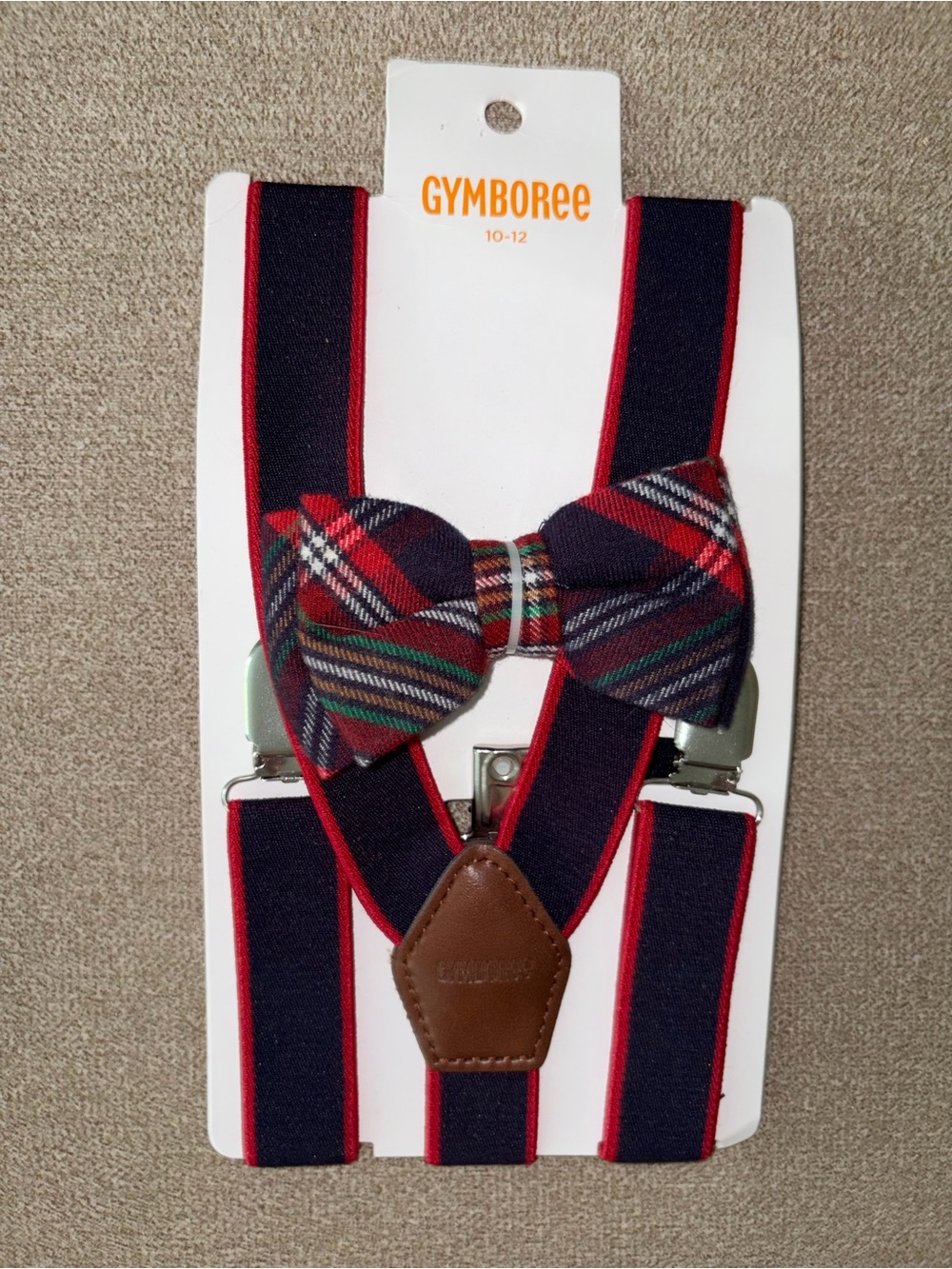 Gymboree Navy and Red Striped Suspenders with Plaid Bow Tie boy size 10-12
